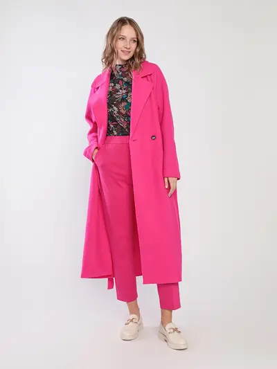 Пальто двубортное цвета фуксии из шерсти